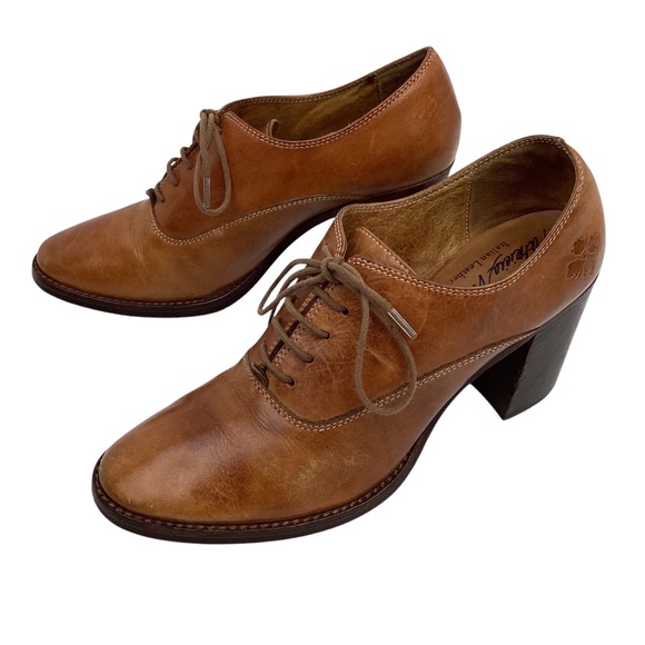 Patricia Nash Anna Block Heel Oxford Italian Leather Shoes Carmel Brown - Picture 2 of 16